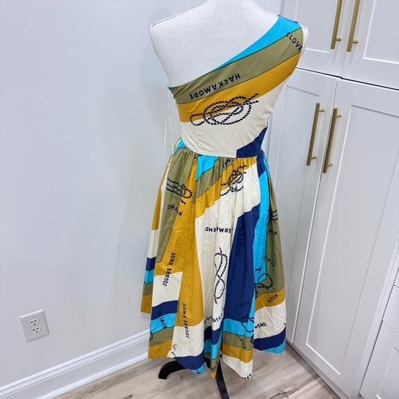 J Crew One-shoulder cotton poplin dress Ratti sail away print Nautical Coastal - Picture 3 of 7